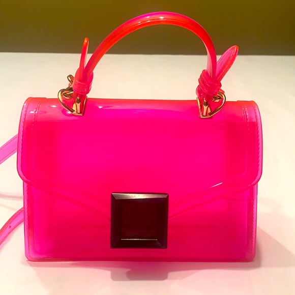 Handbags - Modern soul jelly bag,pink shoulder bag with gross finish and structured shape.